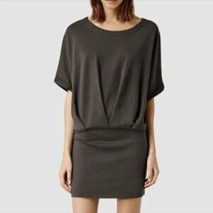 ALLSAINTS Lea Mal Dolman Sleeve Black Cotton Sweatshirt Mini Dress Size 4